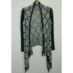 Sweater Project Cardigan Sweater Open Front Blue White Long Sleeve Size Large